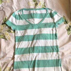 Teal and White striped Tommy Hilfiger top